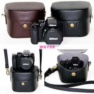 Leather Camera case bag for Nikon CoolPix P500 P510 Black Brown