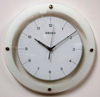 Seiko Round Wall Clock Curved Glass Crystal White Dial