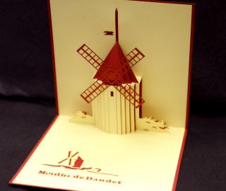 Handmade Moulin de Daudet Moulin Rouge France 3D Pop Up Greeting Card