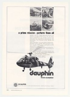 1978 Aerospatiale Dauphin Military Helicopter Photo Ad