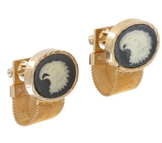 Cufflinks Mens Vintage Cameo Mesh Wrap Around Gold Plated Bald Eagle