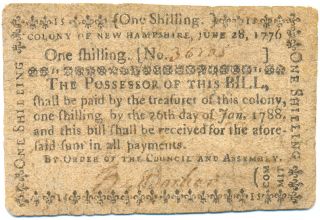 very rare june 28 1776 new hampshire one shilling