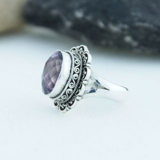 Sterling Silver Oval Brilliant Cut Amethyst Ring Size 8