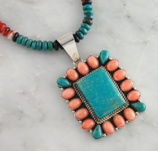 Daniel Mike Sterling Silver Necklace Turquoise Spiny Oyster Shell Pink