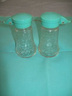 1950s Vintage Turquoise Aqua Daniells Glass Salt Pepper Shakers