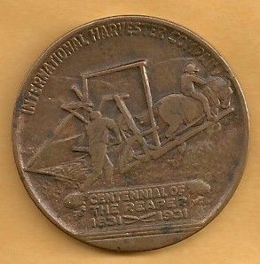 souvenir medallion depicting cyrus mccormick and his reaper ca 1831