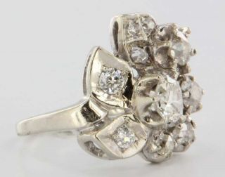 Antique Deco 14k White Gold Diamond Cocktail Ring Vintage Fine Jewelry