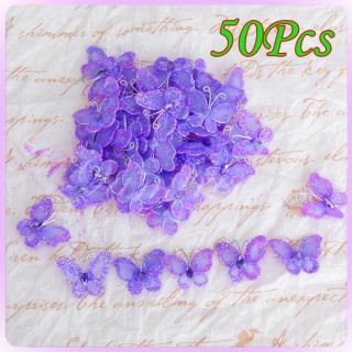 50 Purple Stocking Butterfly Wedding Decorations 3x2cm