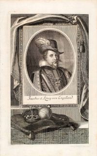 1721 Copper Engraving Portrait James I VI King England Scotland
