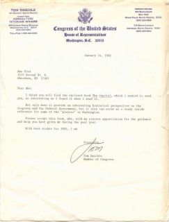 tom daschle autograph january 14 1982 typed letter on congress of the