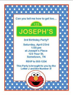 Personalized Elmo Sesame Street Birthday Party Invitations