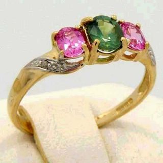 Natural Alexandrite Pink Sapphire Diamonds Ring 14k