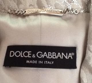 Dolce Gabbana Metallic Silver Brocade 2pc Pant Suit skinny pant jacket