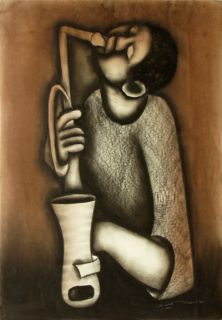 David Mbele Saxophonist Original Pastel