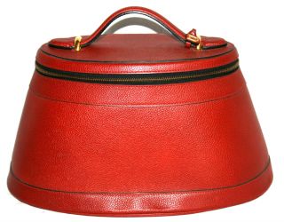 Delvaux Red PEBBLED Leather Train Case Bag