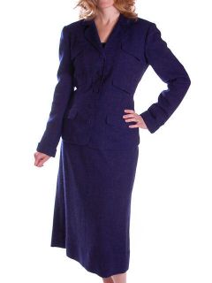 Vintage Cornflower Blue Wool Tweed Suit Davidow 1940s 40 28 40