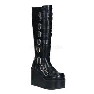Demonia Buckled Knee Boots Unisex Leather Platform Strappy Zipper