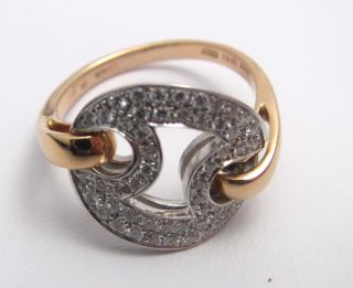 New Roberto Coin White Gold Rose Gold Diamond Marina Ring Size 7 $2240