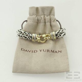 David Yurman Sterling Silver 14k Gold Double Chain Ruby Clasp Bracelet