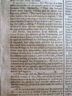 1787 Newspaper Shays Rebellion Trial in Massachusetts Leaders