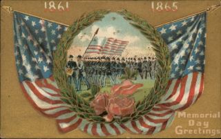 MEMORIAL DAY Civil War Soldiers American Flags c1910 Patriotic
