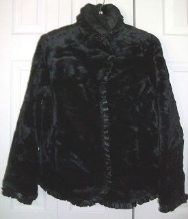 Dennis Basso Faux Fur Jacket w Shawl Collar Satin Trim $130 Blk M