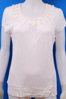 New Design History Womens Beaded Blouse in Pearl White