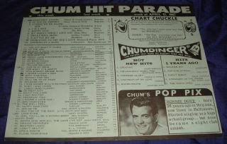 MB351 Vtg Chum Charts Music Toronto on 1050 Radio Hit Parade 1960s X6