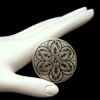  Pewter Vintage Brooch Pin Lovely Celtic Design Black Round