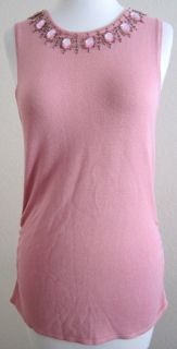 Design History Salmon Pink Beaded Collar Sleeveless Top Sweater Large