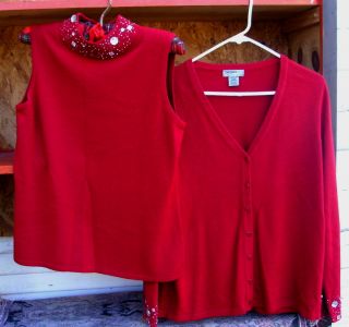 Designers Originals Sweater Twin Set Maroon Burgundy ~ Size L ~Classy