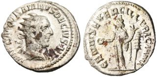 Trajan Decius AR Silver Antoninianus Genius Standard Ric 16 gVF
