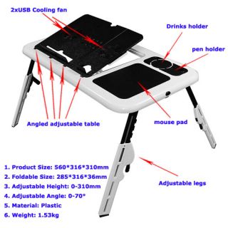 Portable Laptop Computer E Table Desk Tray Cooling Fan