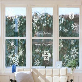  New Year Christmas Decorative Wall Stickers White Snowflake Removable