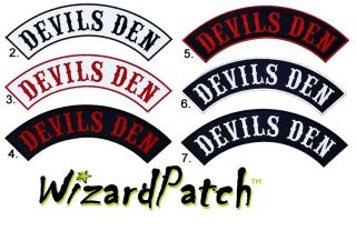 Devils Den Top Rocker Embroidered Patch MC Biker Vest Rocker Club Cut