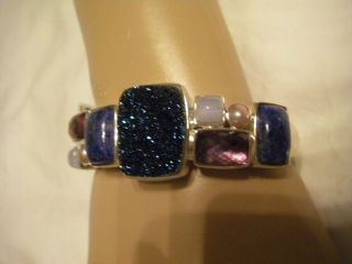 Sterling Silver Deep Blue Drusy & Multi Gemstone Bracelet 8 NWT FROM