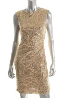 David Meister NEW Gold Sequined Lace Cut Out Back Cocktail Evening