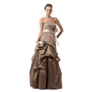 Davids Bridal Evening Gown Latte Brown Champagne Sash Homecoming