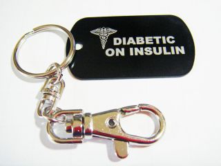 Diabetic On Insulin Black LASER MEDICAL ALERT ID KEY CHAIN NEW