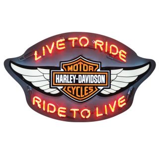 HARLEY DAVIDSON Winged Bar & Shield Live to Ride Neon Sign Art HDL