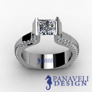 Tension Set 1 70 Ct Princess Cut Diamond Engagement Ring 14k White