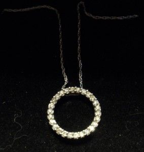 Diamond Circle Necklace 10K White Gold WG .10C 18 Chain Pendant Ring