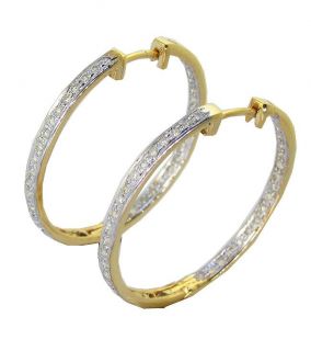  Out Side Round Cut Diamond Jewelry Yellow Gold Hoops Earrings