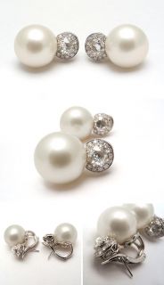 South Sea Pearl Rose Cut Diamond Dangle Earrings Solid 18K White Gold