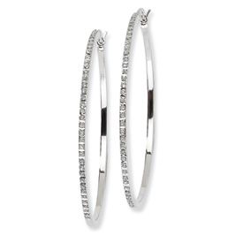 New Sterling Silver Diamond Hinged 1 3 4 Hoop Earrings