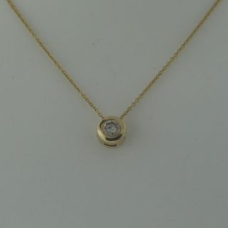 14k Yellow Gold Bezel Set Diamond Pendant Necklace DC 8