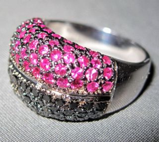14K WG Pink Sapphire & Black Diamond Pave Dome Ring sz8