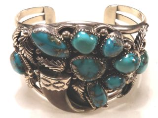 Delbert Gordon 9 Inlaid Morenci Turquoise Bracelet Navajo Vintage RARE