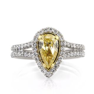  Intense Yellow Pear Shape Diamond Engagement Anniversary Ring