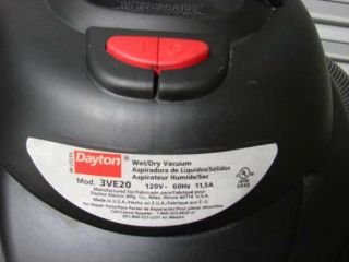 Dayton 3VE20 Wet Dry Vacuum 12 Gallon